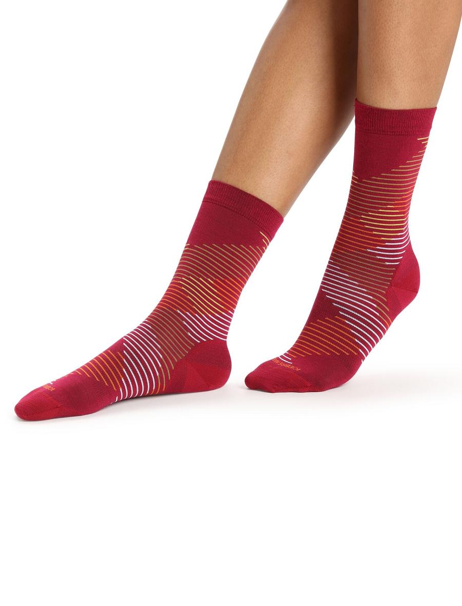 Chaussettes Icebreaker Merino Lifestyle Fine Gauge Crew Dashes Femme Rose Doré | FR 1412ILHS